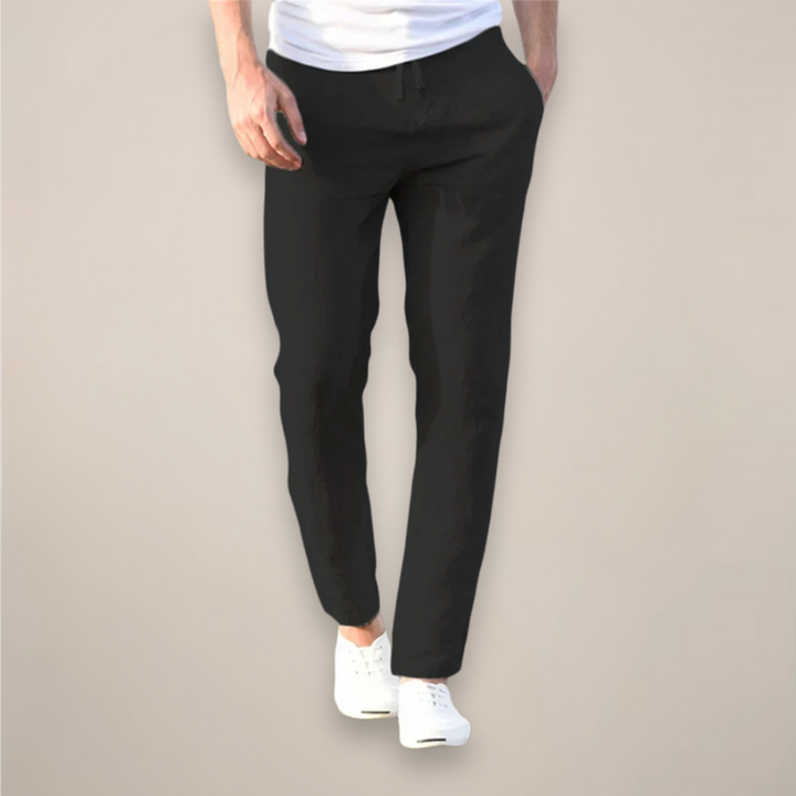 Men's Linen Drawstring Trousers - Casual Straight Leg Lightweight Pants