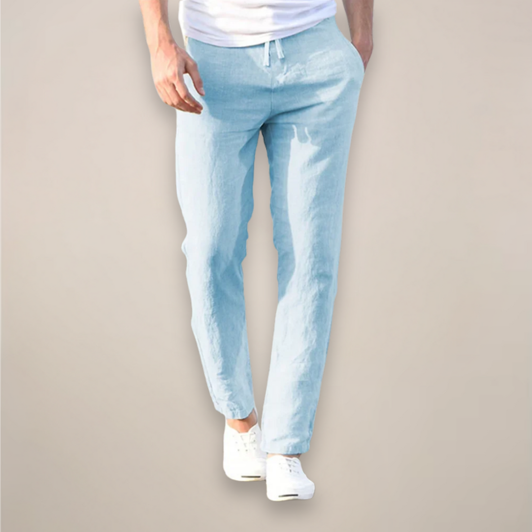 Men's Linen Drawstring Trousers - Casual Straight Leg Lightweight Pants