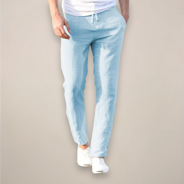 Men's Linen Drawstring Trousers - Casual Straight Leg Lightweight Pants
