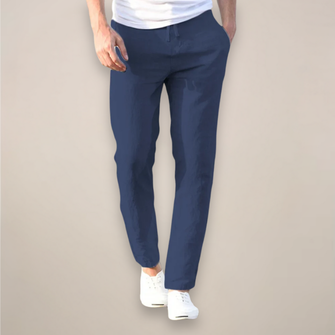 Men's Linen Drawstring Trousers - Casual Straight Leg Lightweight Pants
