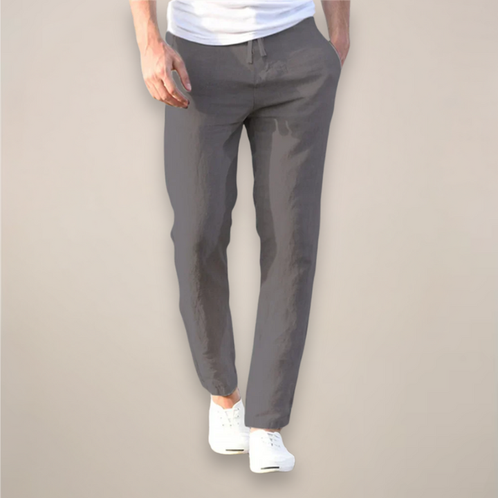 Men's Linen Drawstring Trousers - Casual Straight Leg Lightweight Pants