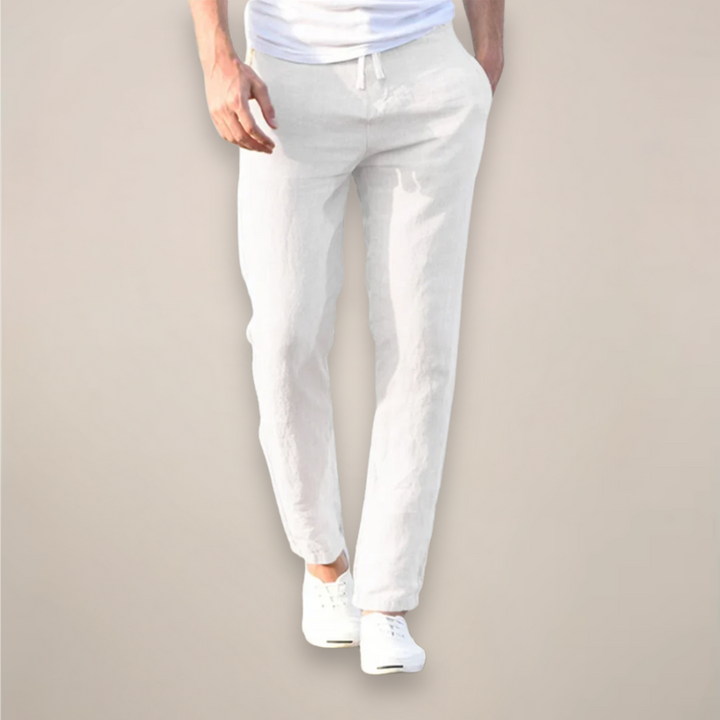 Men's Linen Drawstring Trousers - Casual Straight Leg Lightweight Pants
