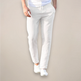 Men's Linen Drawstring Trousers - Casual Straight Leg Lightweight Pants