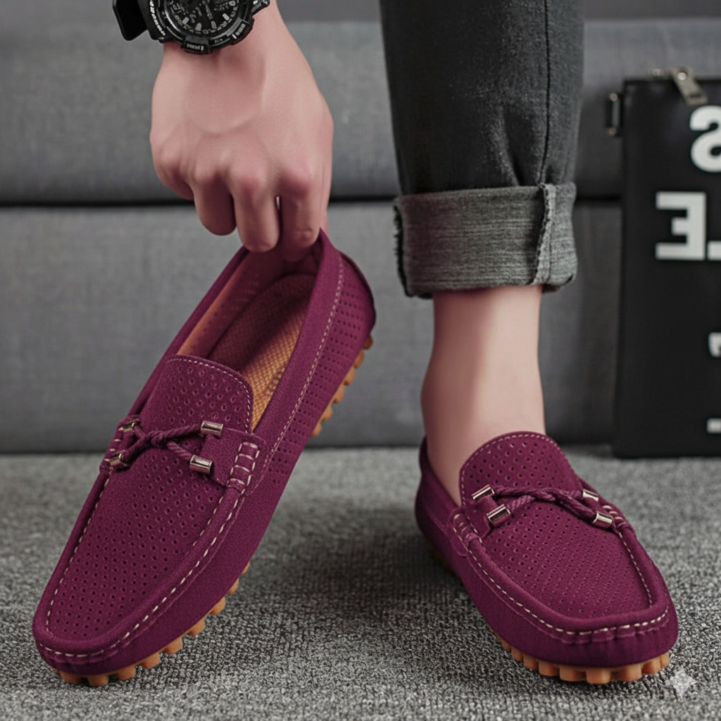 Men's Leather Loafers Breathable Slip On Shoes