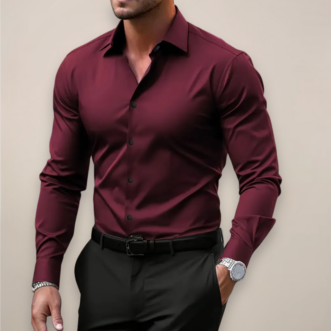 Men's Slim Fit Silk Satin Formal Dress Shirt