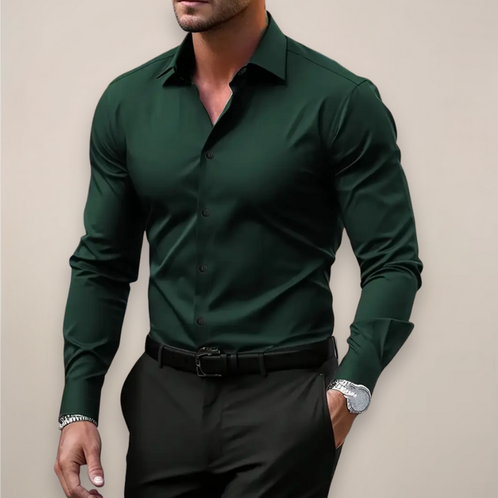 Men's Slim Fit Silk Satin Formal Dress Shirt