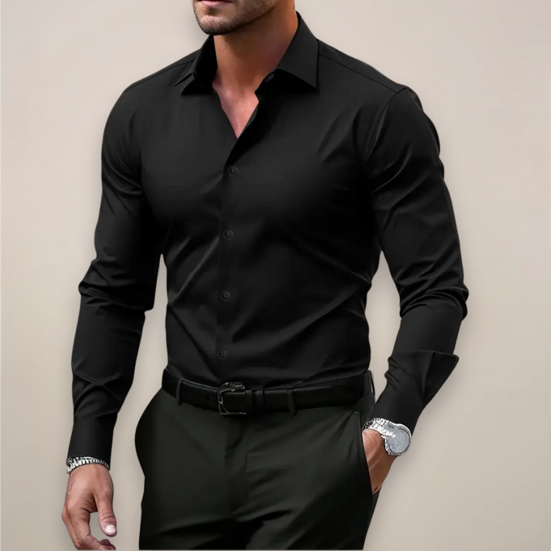 Men's Slim Fit Silk Satin Formal Dress Shirt
