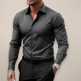 Men's Slim Fit Silk Satin Formal Dress Shirt