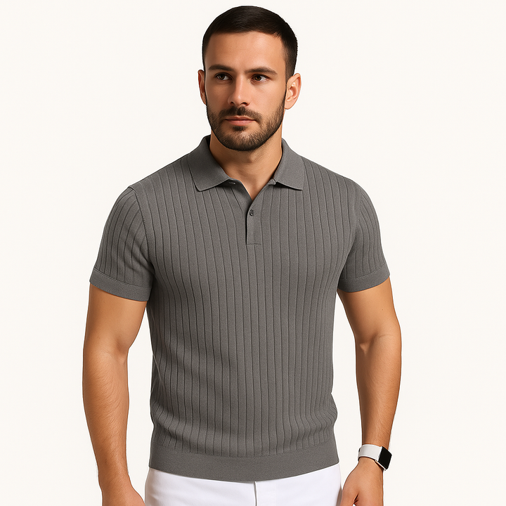 Men's Knit Polo Shirt Short Sleeve Casual Ribbed Top