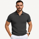 Men's Knit Polo Shirt Short Sleeve Casual Ribbed Top