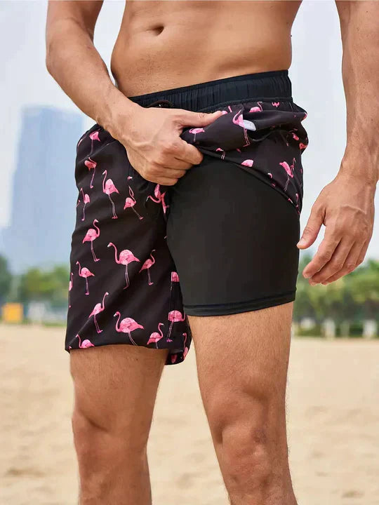 Quick-Dry Nylon Men's 2-in-1 Compression Liner Swim Shorts