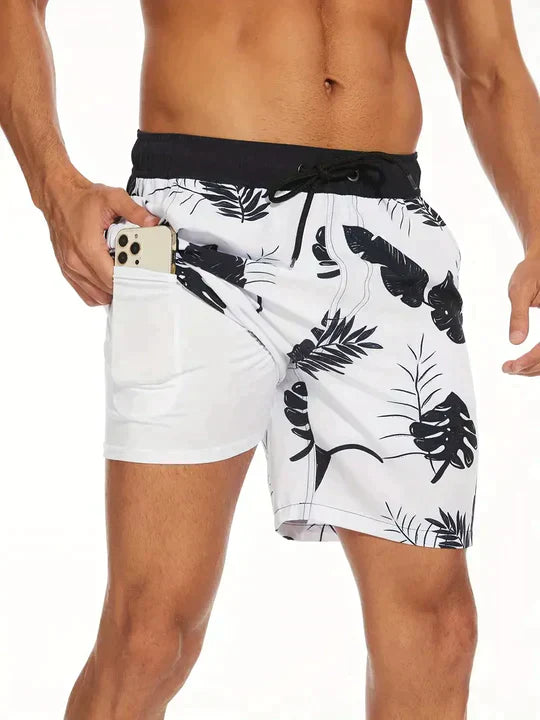 Quick-Dry Nylon Men's 2-in-1 Compression Liner Swim Shorts