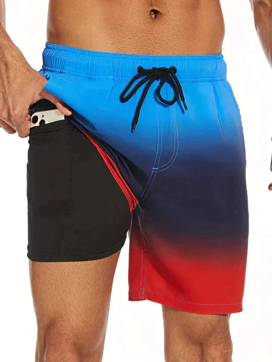 Quick-Dry Nylon Men's 2-in-1 Compression Liner Swim Shorts