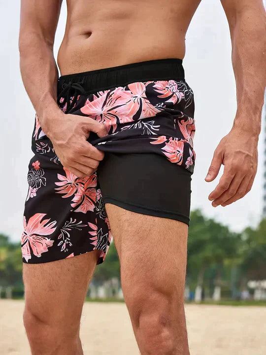 Quick-Dry Nylon Men's 2-in-1 Compression Liner Swim Shorts