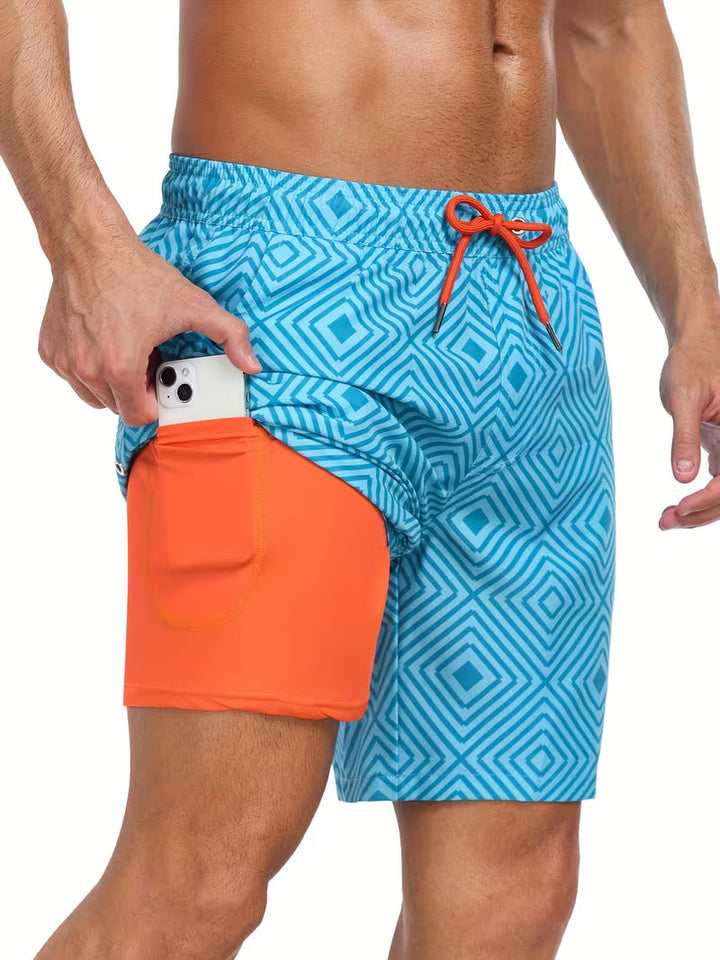 Quick-Dry Nylon Men's 2-in-1 Compression Liner Swim Shorts