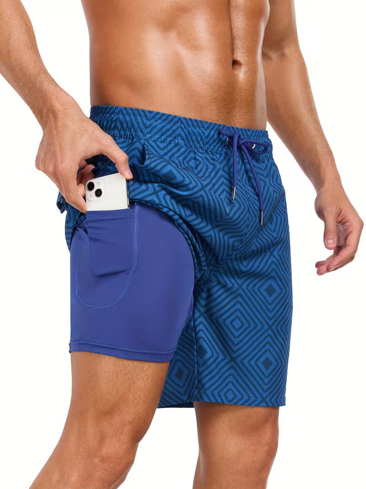 Quick-Dry Nylon Men's 2-in-1 Compression Liner Swim Shorts