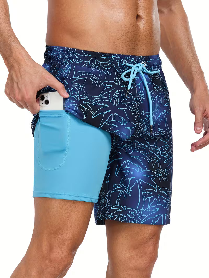 Quick-Dry Nylon Men's 2-in-1 Compression Liner Swim Shorts