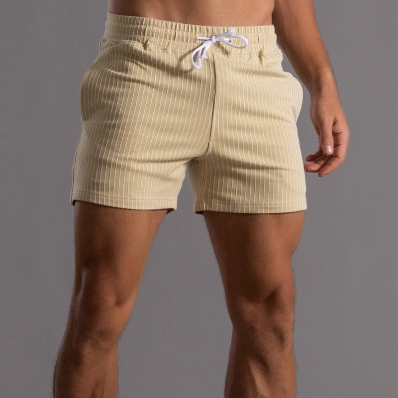 Men's Shorts Linen Striped Athletic Training Drawstring Gym Shorts