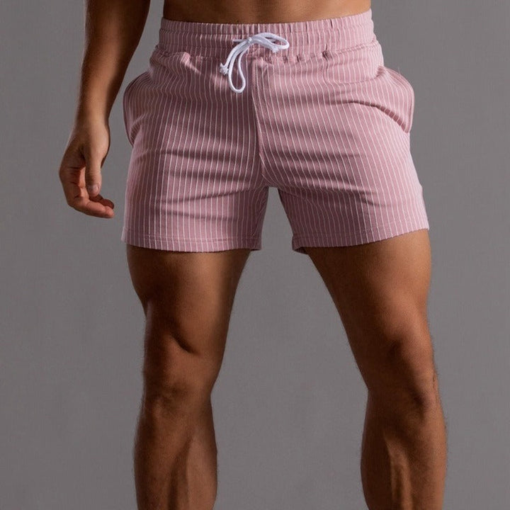 Men's Shorts Linen Striped Athletic Training Drawstring Gym Shorts