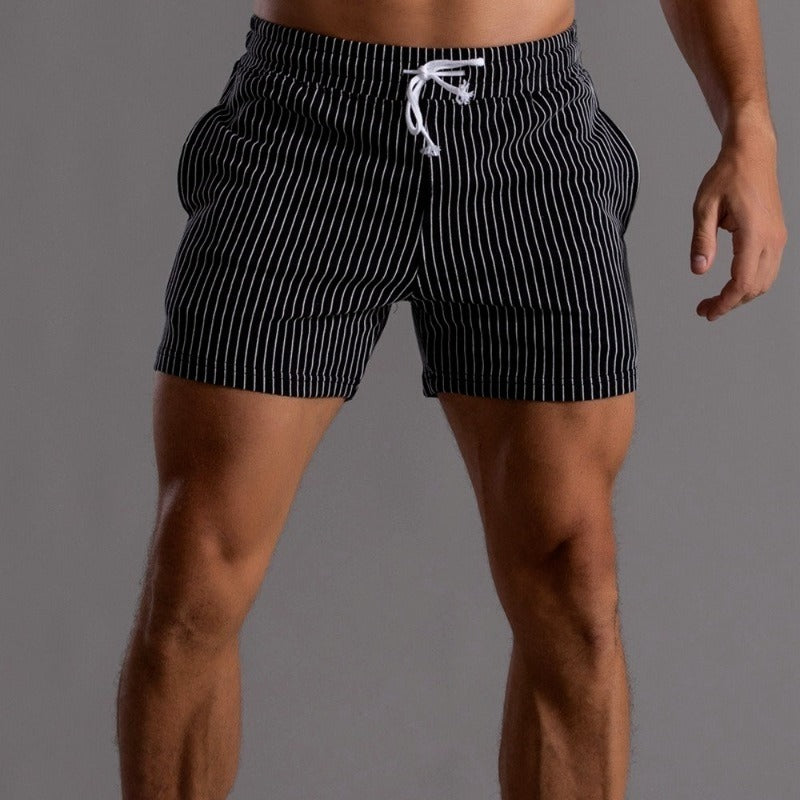 Men's Shorts Linen Striped Athletic Training Drawstring Gym Shorts