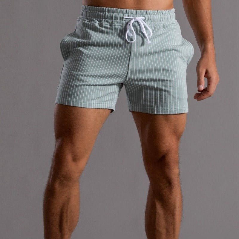 Men's Shorts Linen Striped Athletic Training Drawstring Gym Shorts