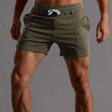 Men's Shorts Linen Striped Athletic Training Drawstring Gym Shorts