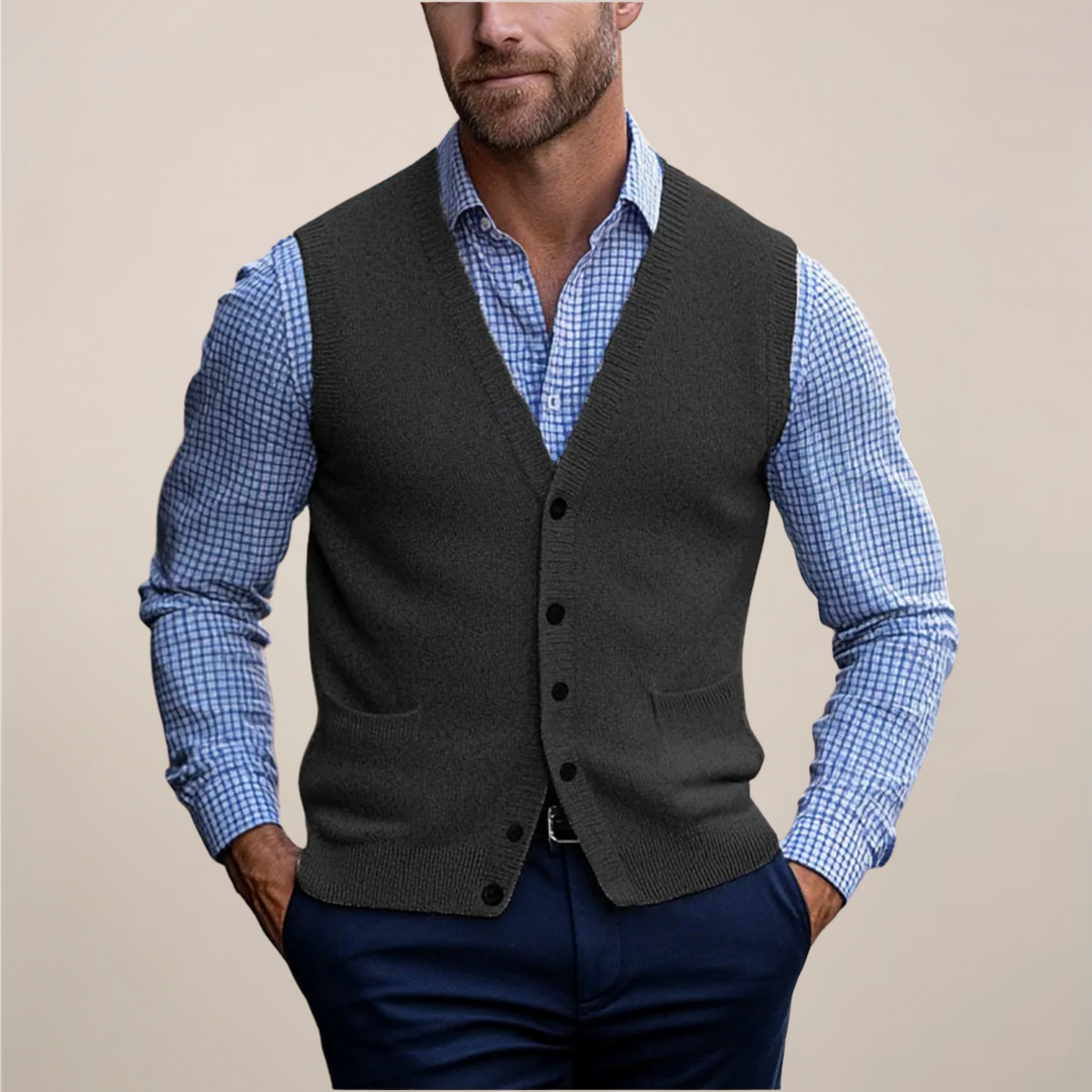 Men's Merino Wool Knit Waistcoat Cardigan Vest