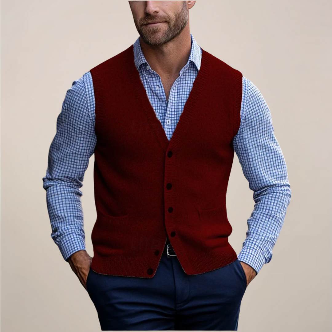 Men's Merino Wool Knit Waistcoat Cardigan Vest