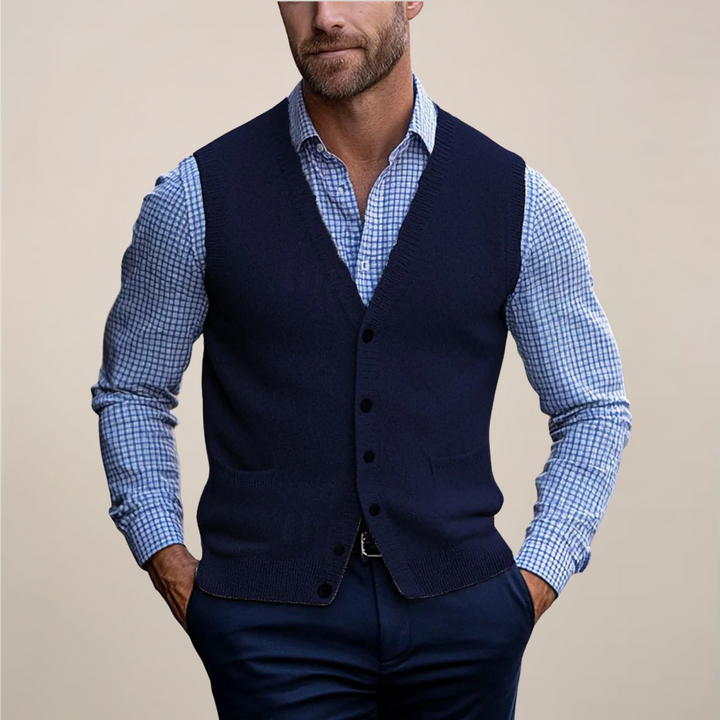 Men's Merino Wool Knit Waistcoat Cardigan Vest