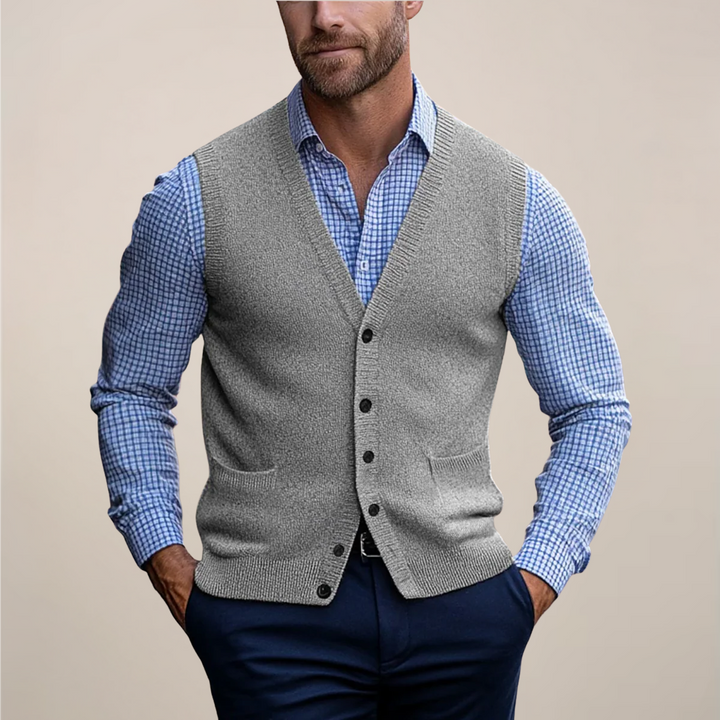 Men's Merino Wool Knit Waistcoat Cardigan Vest