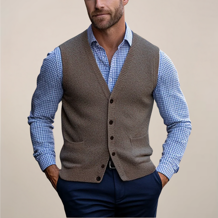 Men's Merino Wool Knit Waistcoat Cardigan Vest
