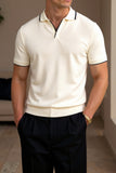 Men's Knit Open Collar Polo Shirt Short Sleeve Tipped Hem Top