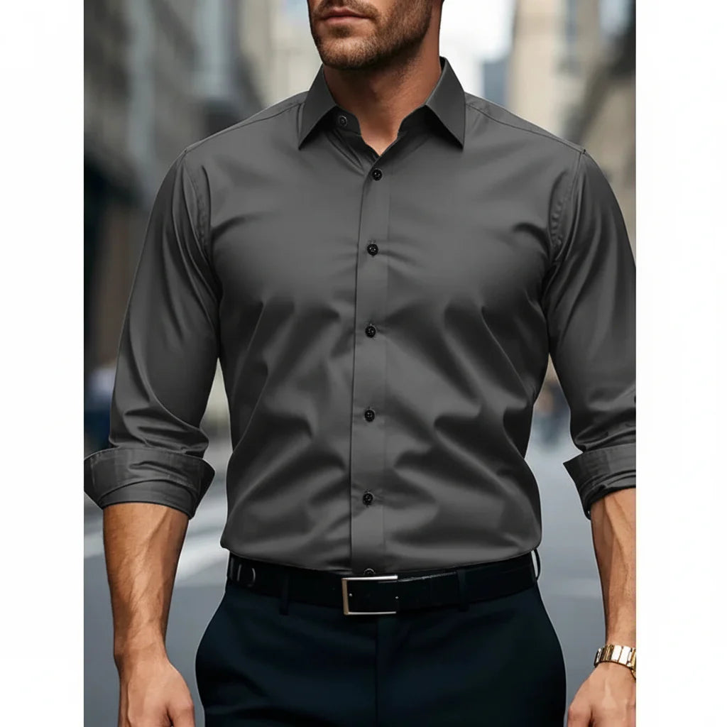 Men's Slim Fit Performance Elastane Dress Shirt Long Sleeve Business Formal Top