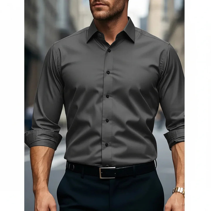Men's Slim Fit Performance Elastane Dress Shirt Long Sleeve Business Formal Top