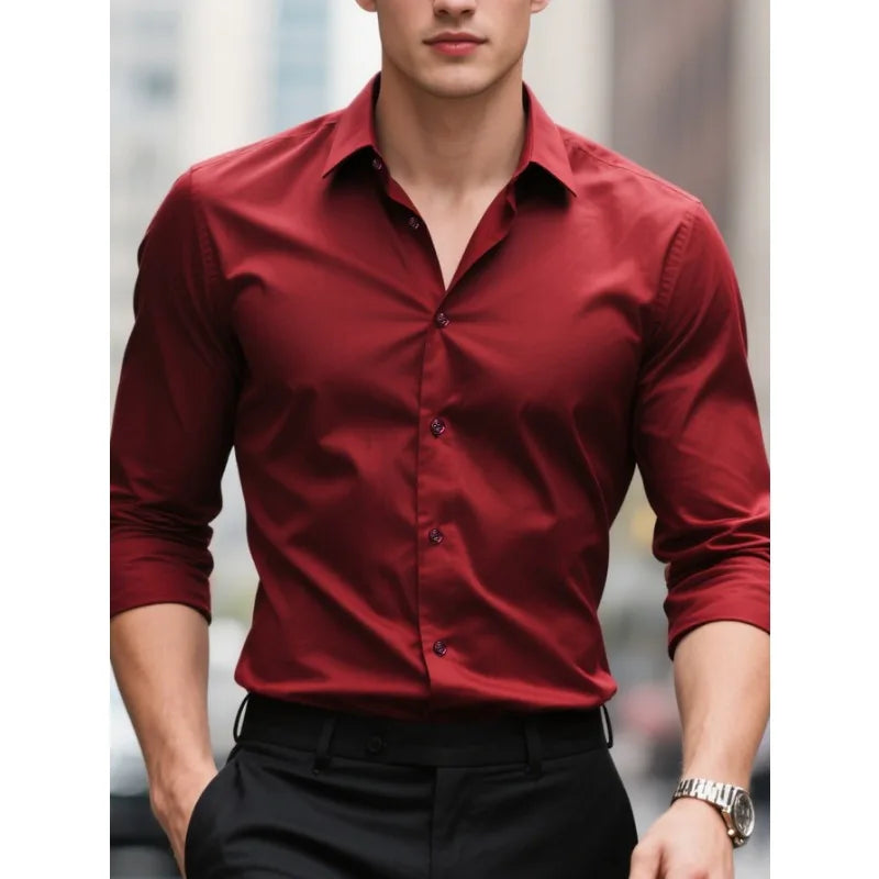 Men's Slim Fit Performance Elastane Dress Shirt Long Sleeve Business Formal Top