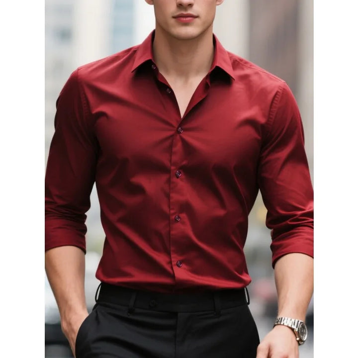 Men's Slim Fit Performance Elastane Dress Shirt Long Sleeve Business Formal Top