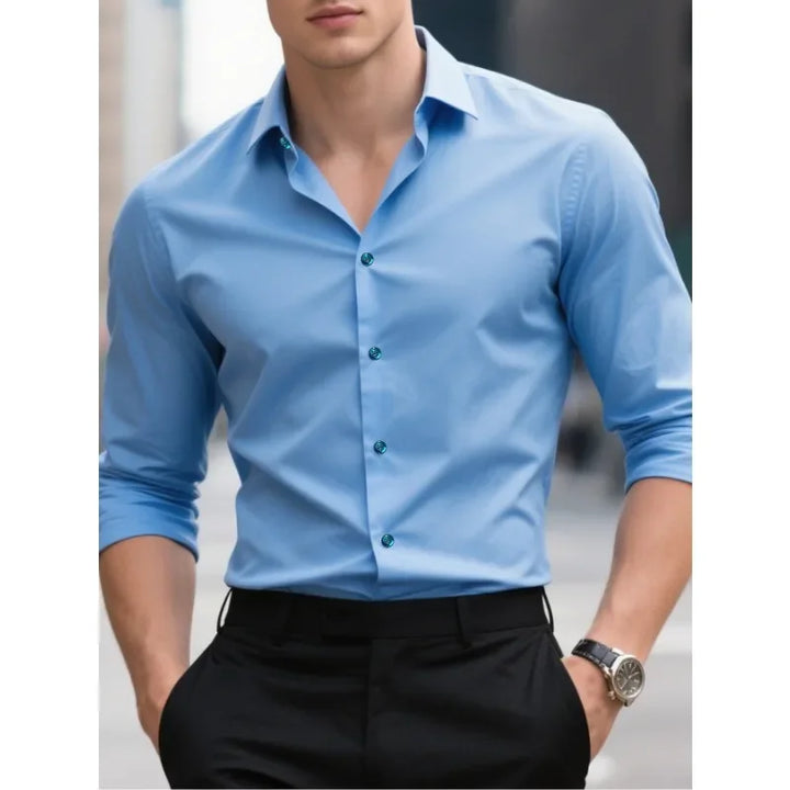 Men's Slim Fit Performance Elastane Dress Shirt Long Sleeve Business Formal Top