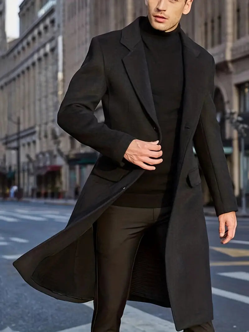 Men's Wool Overcoat Long Trench Jacket Outwear