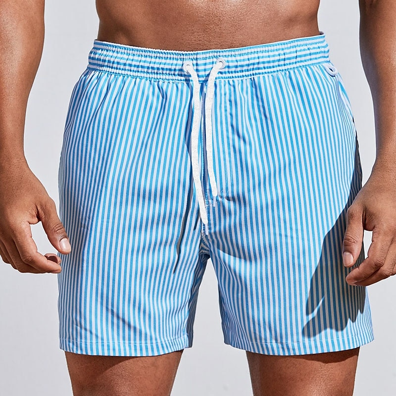 Swim Shorts Men Nylon Striped Beach Trunks Quick Dry Shorts