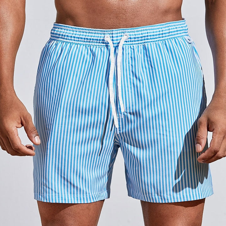 Swim Shorts Men Nylon Striped Beach Trunks Quick Dry Shorts