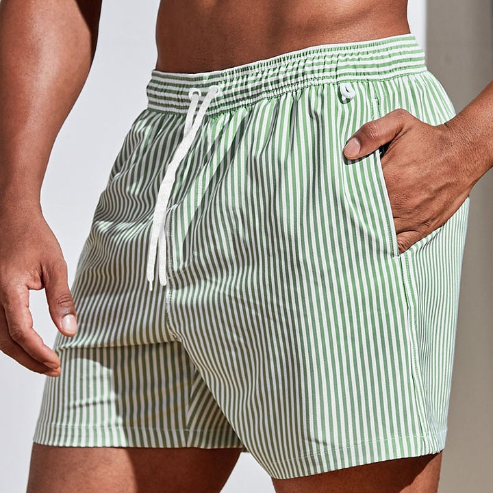 Swim Shorts Men Nylon Striped Beach Trunks Quick Dry Shorts