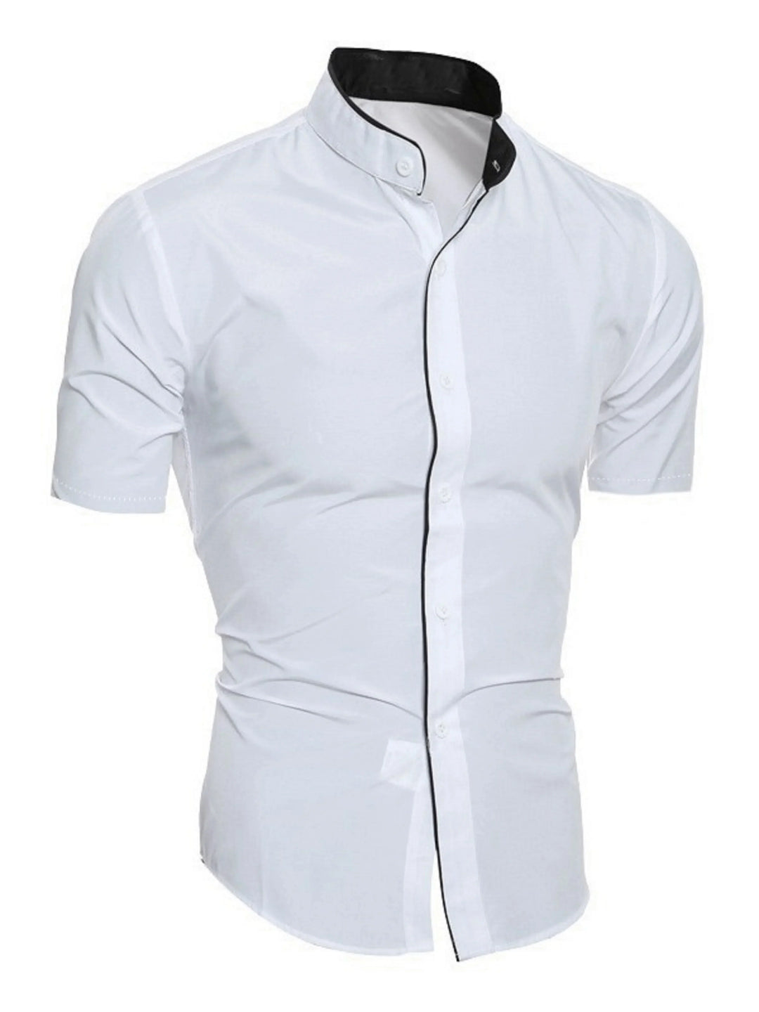 Men's Slim Fit Linen Short Sleeve Mandarin Collar Dress Shirt