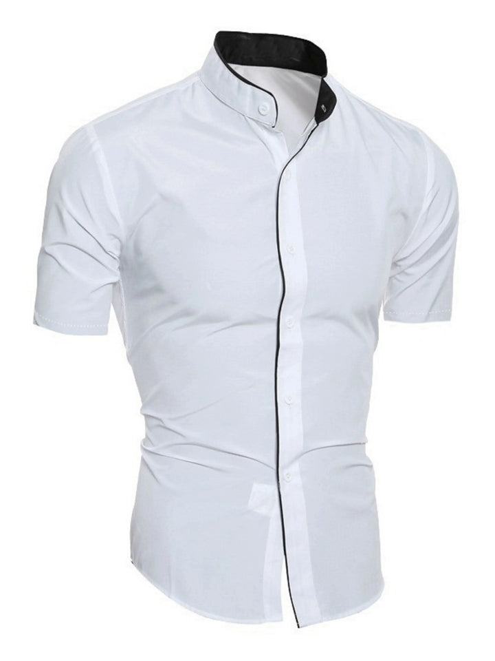 Men's Slim Fit Linen Short Sleeve Mandarin Collar Dress Shirt