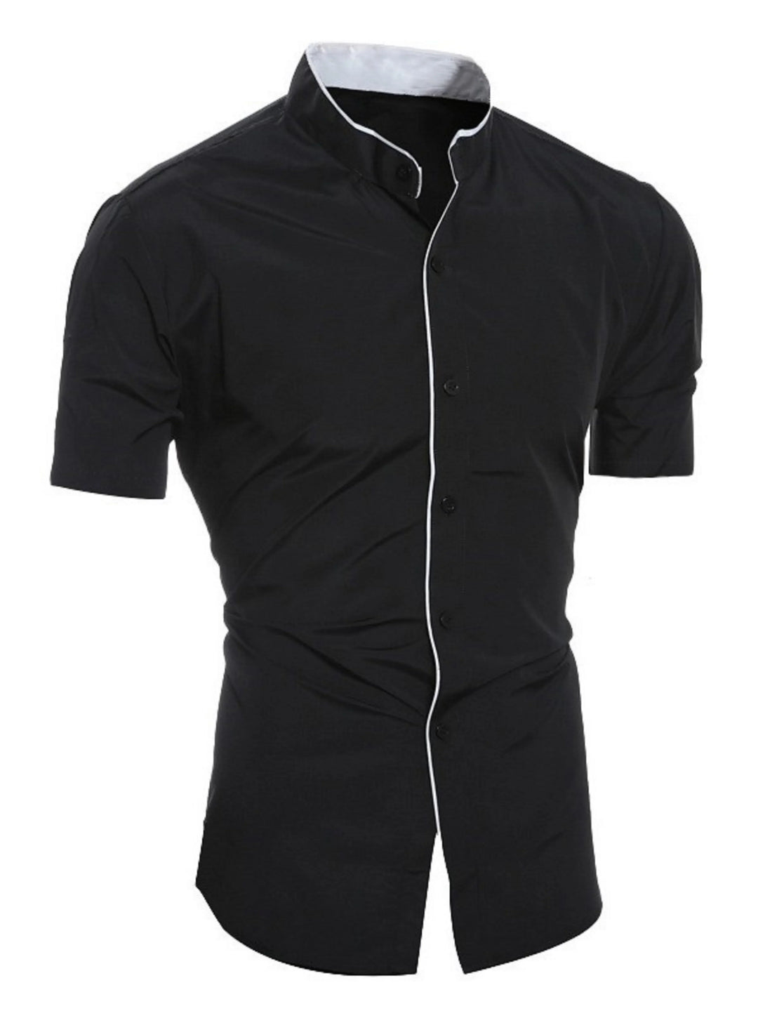 Men's Slim Fit Linen Short Sleeve Mandarin Collar Dress Shirt