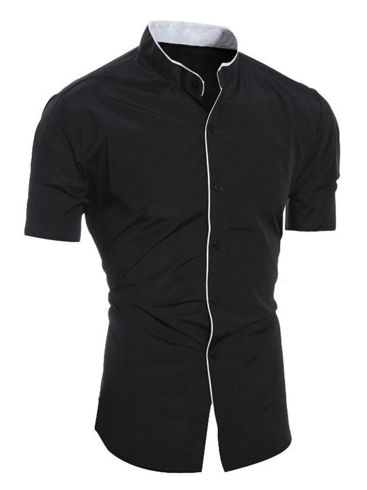 Men's Slim Fit Linen Short Sleeve Mandarin Collar Dress Shirt