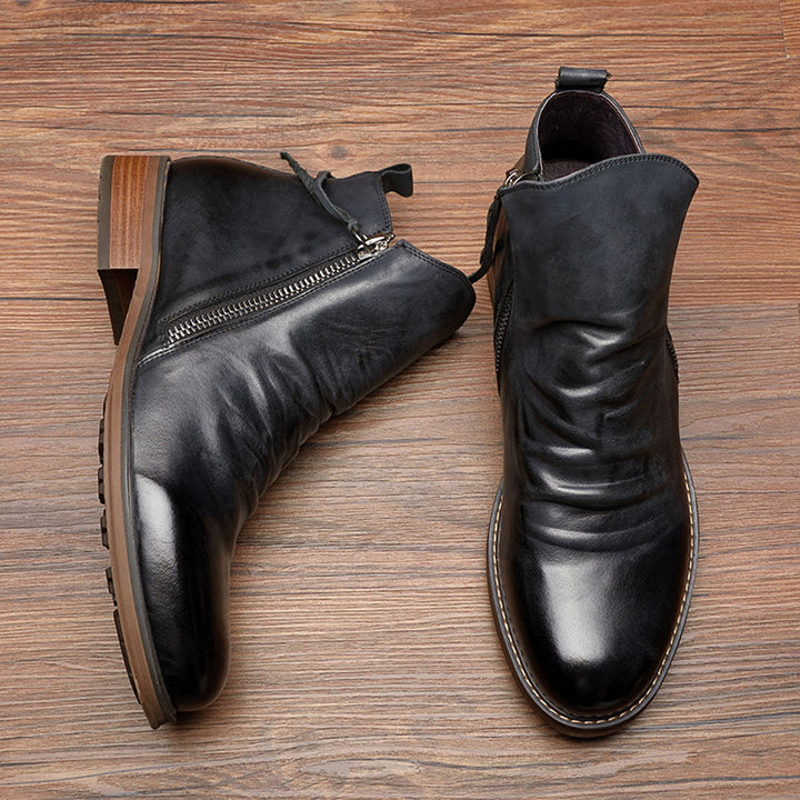Men's Leather Ankle Zip Work Boots Casual Dress Shoes