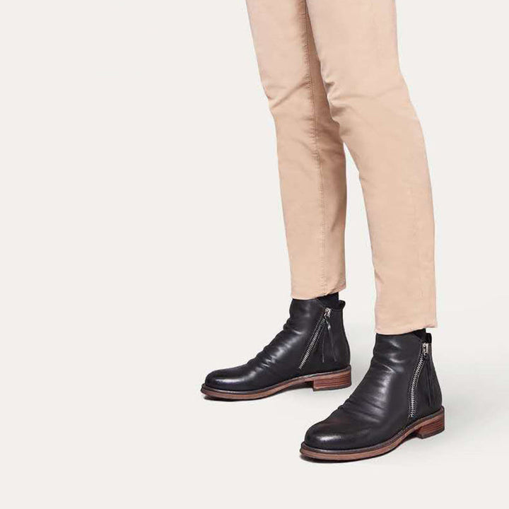 Men's Leather Ankle Zip Work Boots Casual Dress Shoes