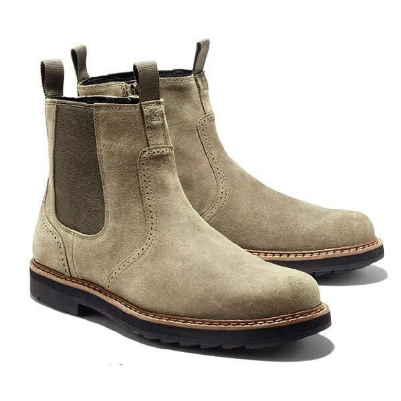Men's Leather Chelsea Work Boots with Side Zip