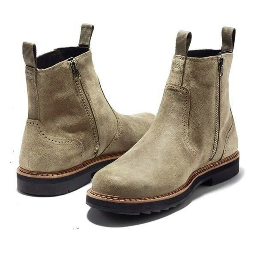 Men's Leather Chelsea Work Boots with Side Zip
