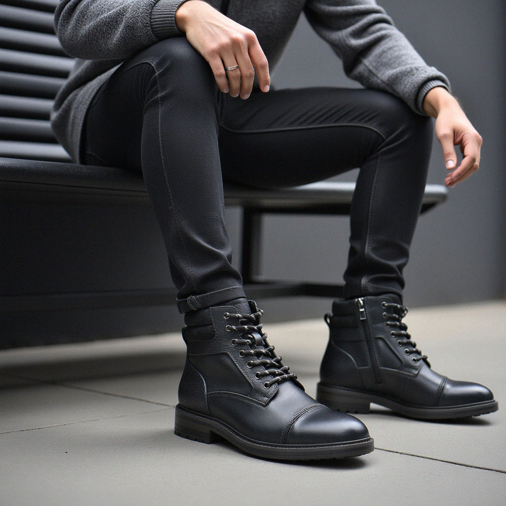 Men's Leather Combat Ankle Boots